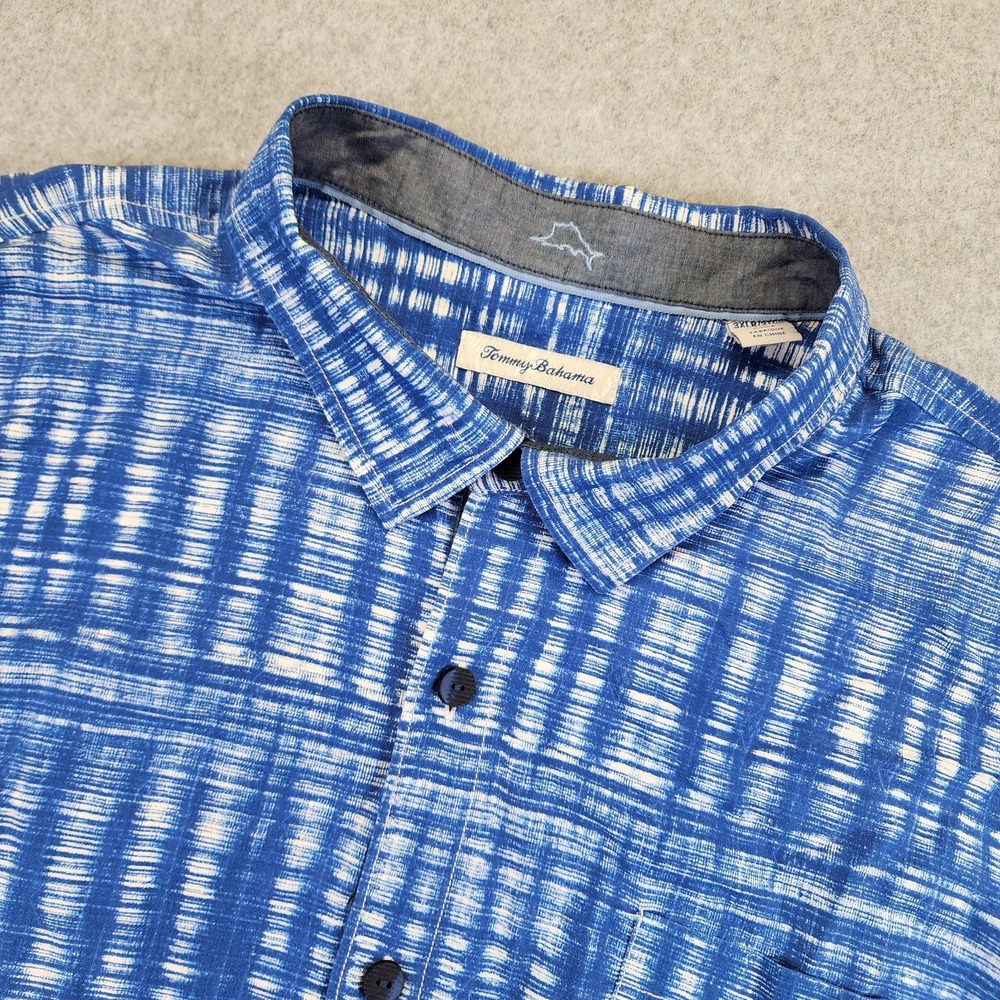 Tommy Bahama Shirt Mens 3XLB Silk Blue Abstract Geometric Hawaiian Short Sleeve